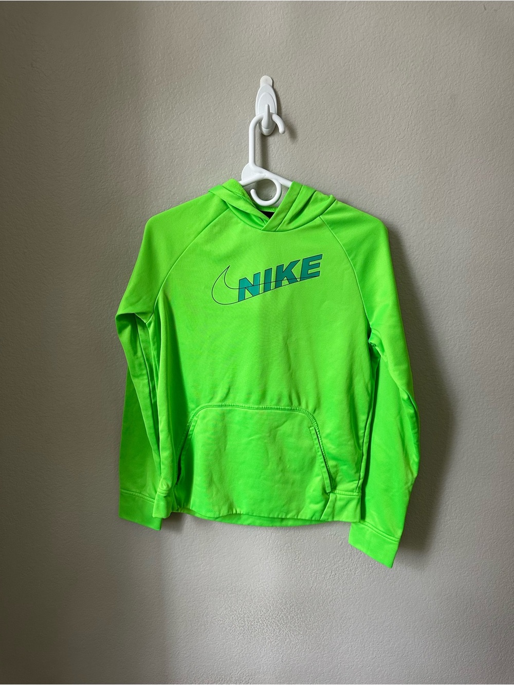 Nike Kids Neon Green Hoodie with Blue Logo